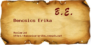 Bencsics Erika névjegykártya